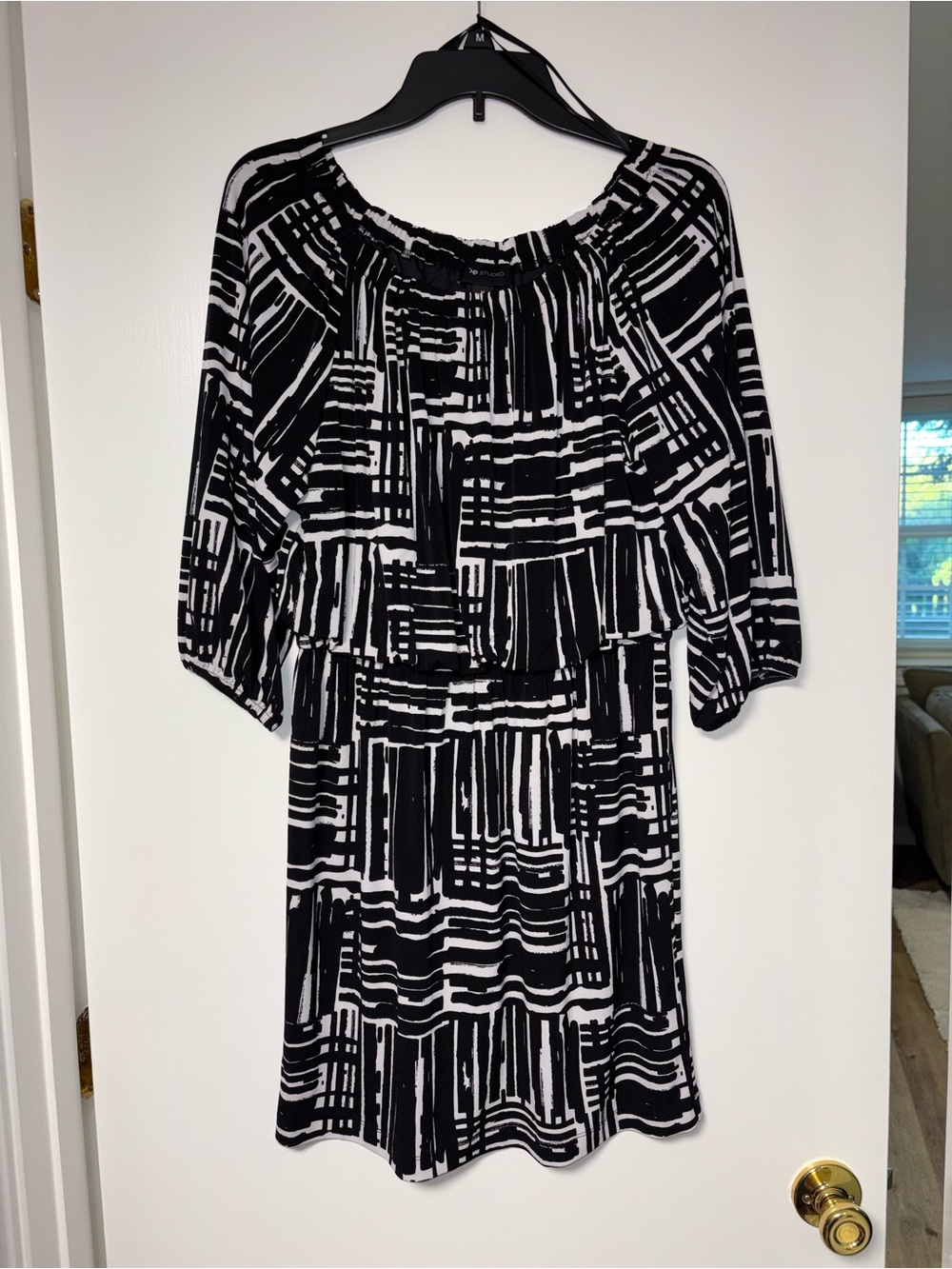 AB Studio Black & White Geometric Midi Dress